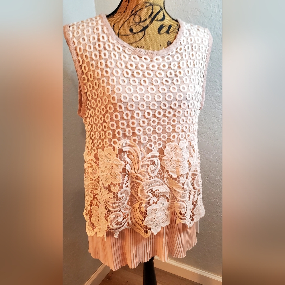 Simply Couture Lace Overlay Blouse - Blush
